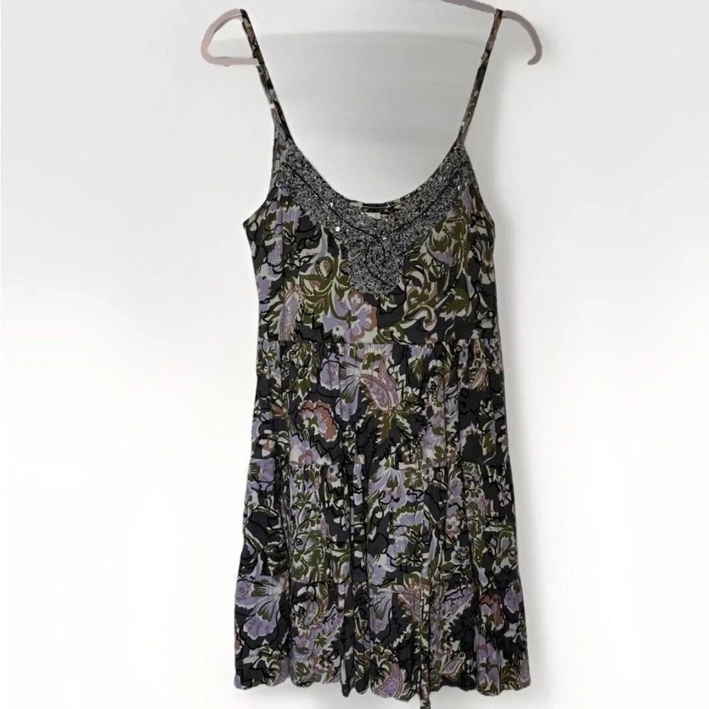 Free People Western Royalty Beaded Dark Floral Boho Sundress S Whimsigoth Fairy - Picture 3 of 13